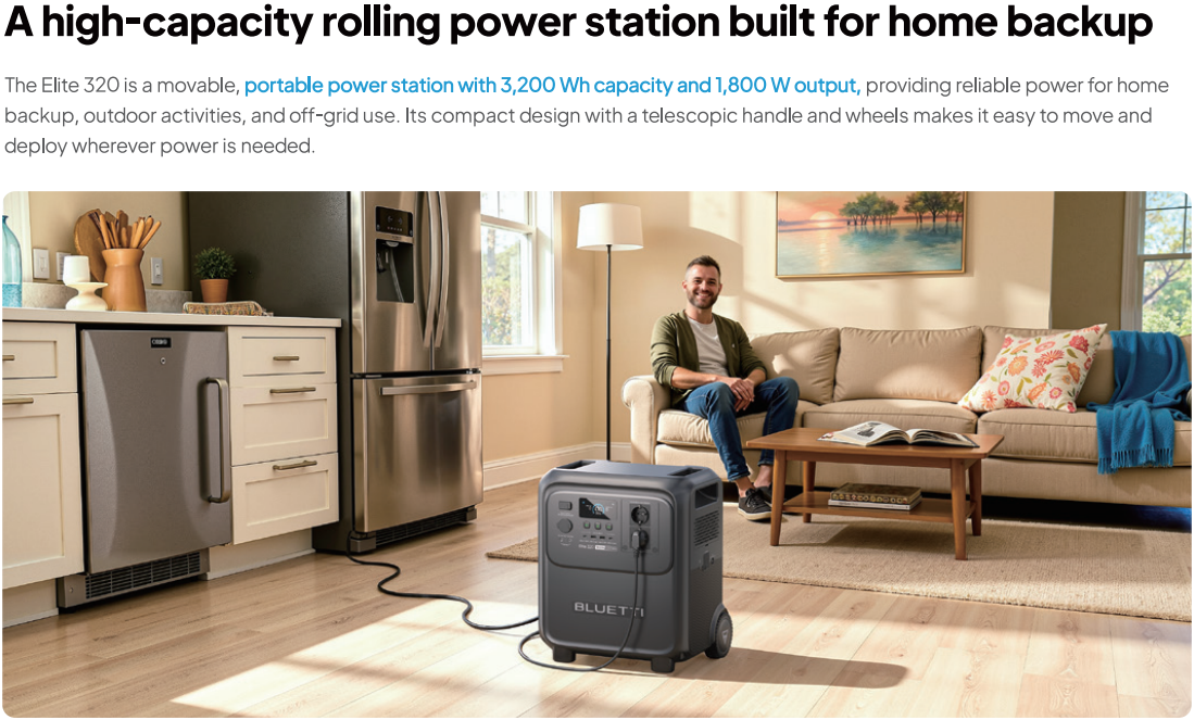 BLUETTI  Elite 320 Portable Power Station | 1,800W 3,200Wh