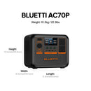 BLUETTI AC70P Portable Power Station | 1000W 864Wh